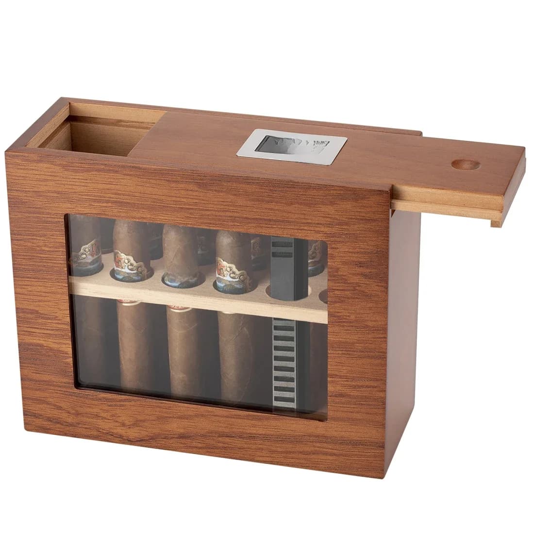 Humidor à cigares avec hygromètre et humidificateur, boîte portable avec fenêtre en verre, étui en bois de cèdre artisanal, capacité de 12 à 25 cigares, armoire de rangement