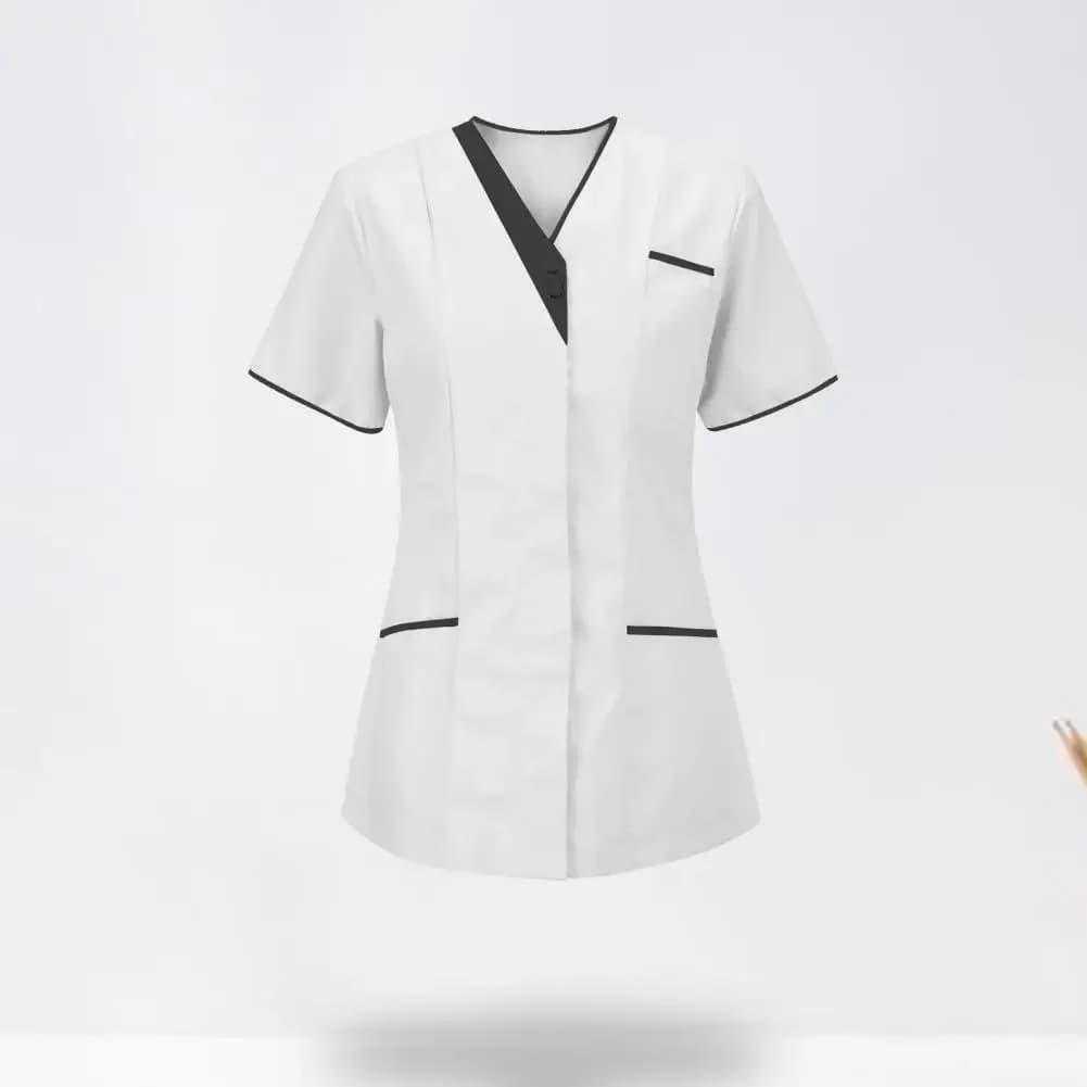 Robe d'infirmière de soins de santé, vêtements d'infirmière, T-Shirt, col en V, poche, manches courtes, bouton, uniforme du personnel de soins infirmiers, vêtements de beauté Salo, tendance 60%