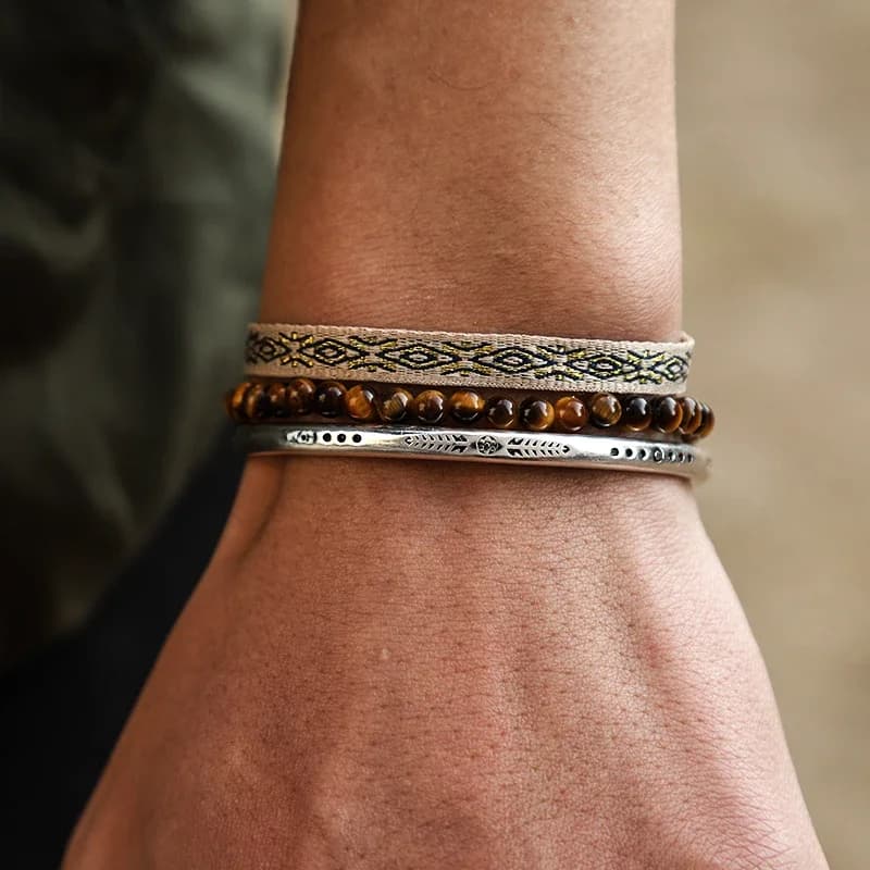 Bracelet Ajustable Plaqué Argent 925 pour Homme, Style Bohème Marron, Œil de Tigre, Bouddha Tibétain, Chia Navire, Noeud, Corde, Bijoux, Cadeau