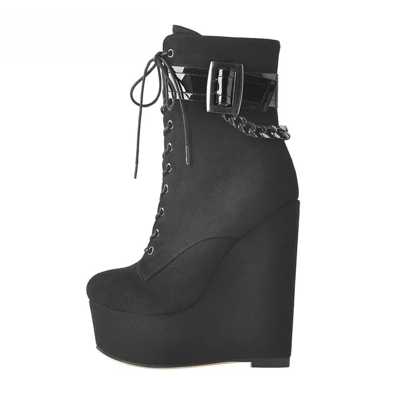 DALTolmaker-Bottines compensées à plateforme pour femmes, talons hauts, bottines de rinçage, à lacets, troupeau en métal, imprimé crocodile, bottes d'hiver à la mode