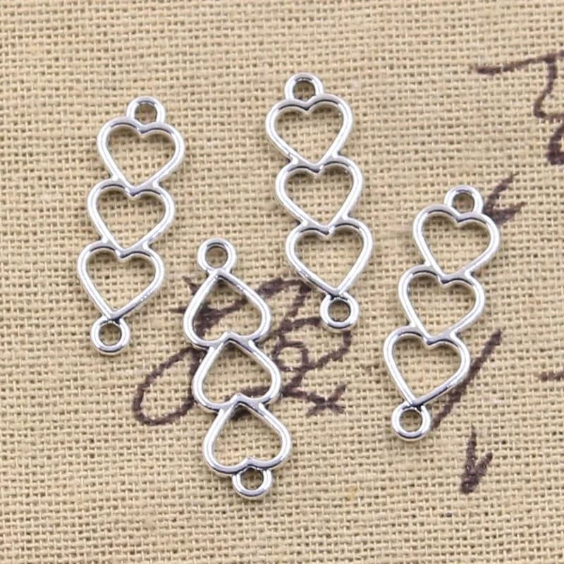 40 pièces breloques coeur lien connecteur 24x8mm Antique couleur argent pendentifs bricolage artisanat faisant des résultats bijoux tibétains faits à la main