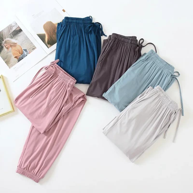 Pantalon de maison pour femmes, Modal, décontracté, ample, pyjama, printemps, été, vêtements de nuit, bas, cordon de serrage, mince, tenue de salon