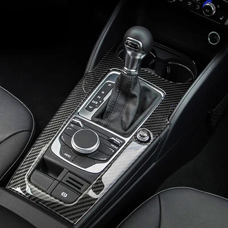 Couverture de décoration de panneau de changement de vitesse de console centrale de style de voiture, garniture d'autocollant pour Audi A3, 8V, S3, 2014-2019, accessoires en fibre de carbone