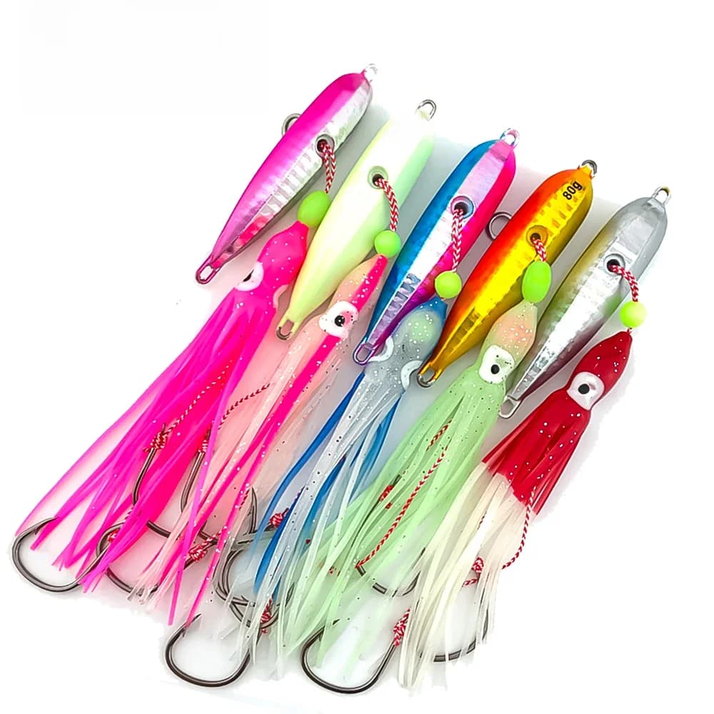 Leurre de pêche à la turlutte en métal coulant Weights40-80g, hameçon de calmar Shoous, appât bionique souple, matériel de pêche au brochet