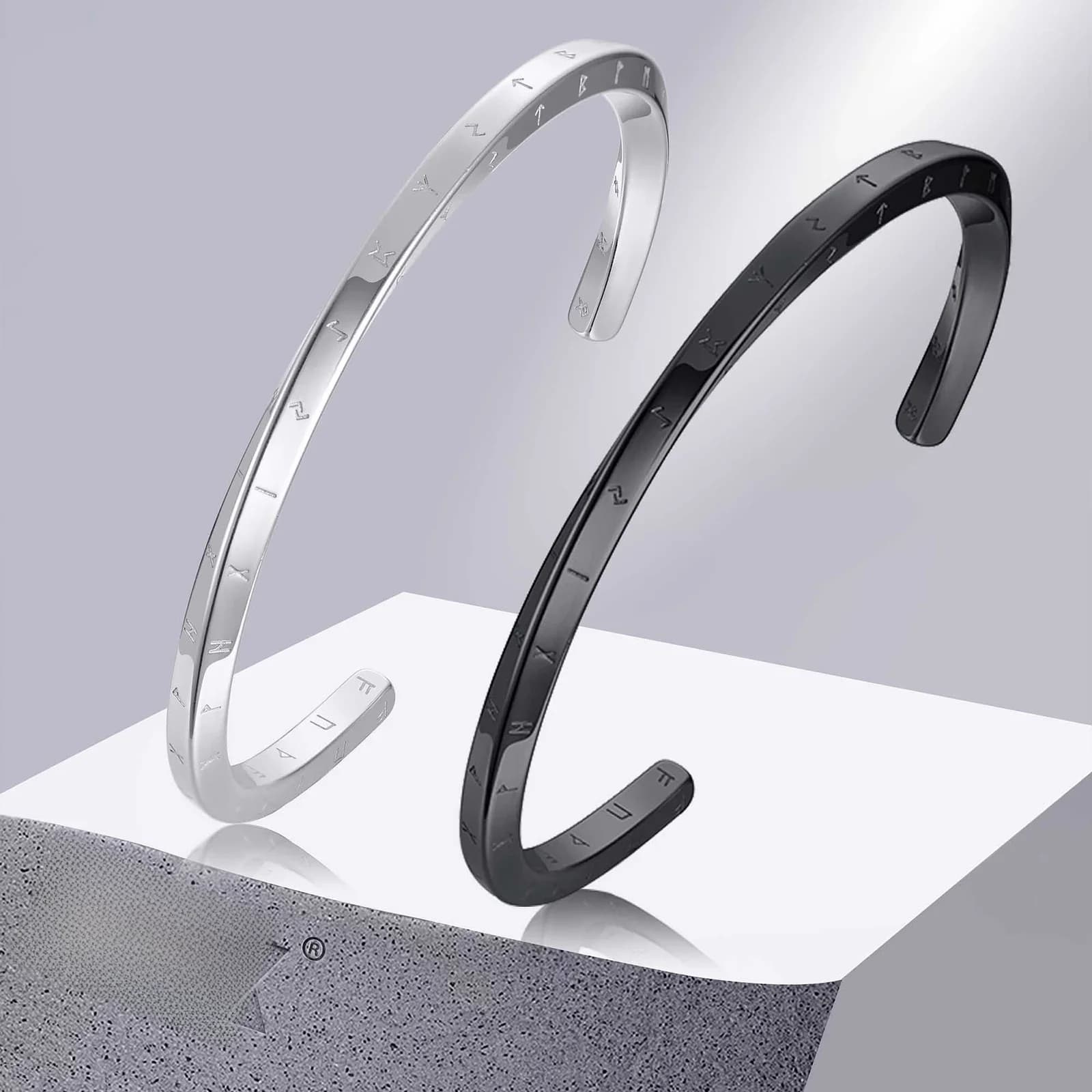 Vnox Bracelets Manchette Rétro Nordiques Viking pour Hommes, en Acier Inoxydable, Bijoux Amulette Runes Mythologie Nordique Mobius, Cadeau pour Papa