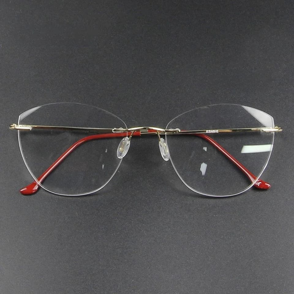 Monture de lunettes en titane sans monture pour femme, accessoire optique, ultraléger, or clair, œil de chat
