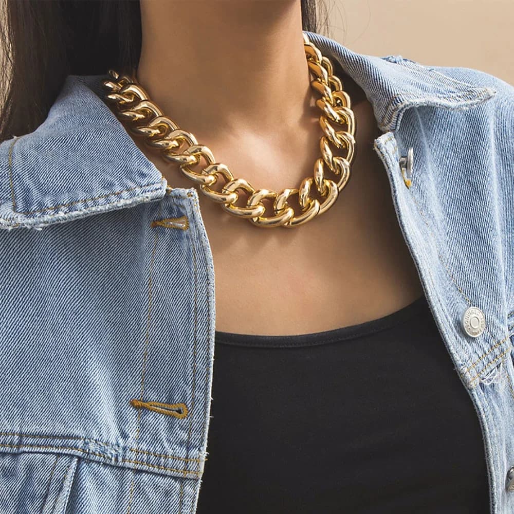 Colliers Vintage en alliage plaqué or pour femmes, chaîne épaisse OT, boucle pratique, bijoux, nouvelle mode 2021