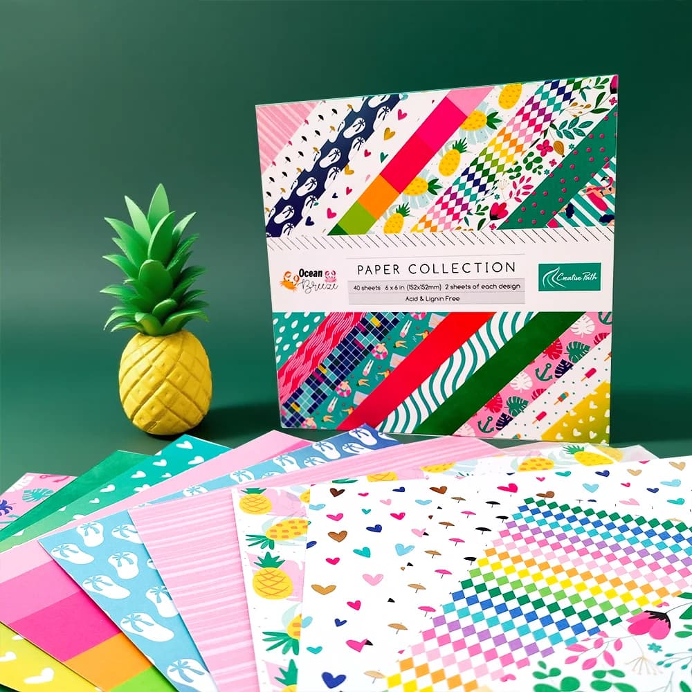 Bloc de papier décoratif pour scrapbooking, motif ananas de plage, format 6x6 pouces, idéal pour le journaling et les loisirs créatifs d'origami.