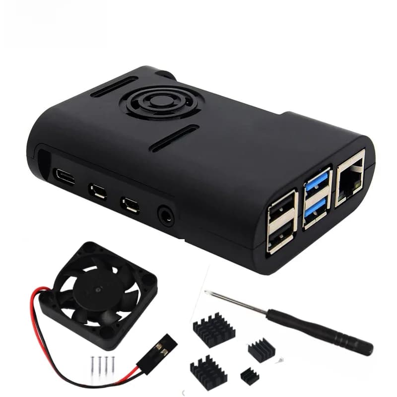 Raspberry Pi 4 modèle B, boîtier ABS avec ventilateur de refroidissement et dissipateurs de chaleur