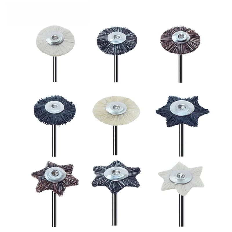 Roue de brosse de polissage de laboratoire dentaire, outils éloignés, basse vitesse, tige HP, laine, chèvre, coton, planche noire, 2.35mm, 10 pièces, sac