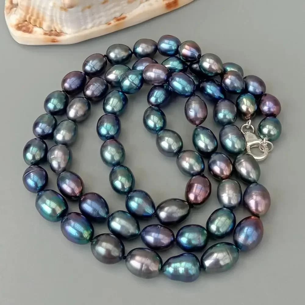 Y · YING Collier long de perles noires d'eau douce 32,5"