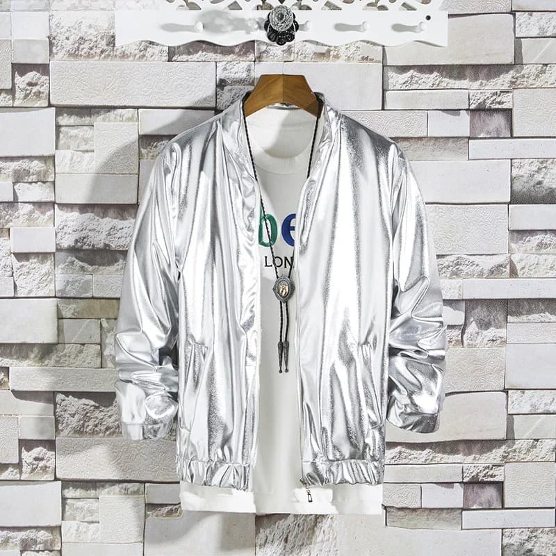 YASUGUOJI nouveau printemps scène effectuer robe hommes veste brillante or et argent couleur vive Streetwear hommes Hip Hop manteaux et vestes
