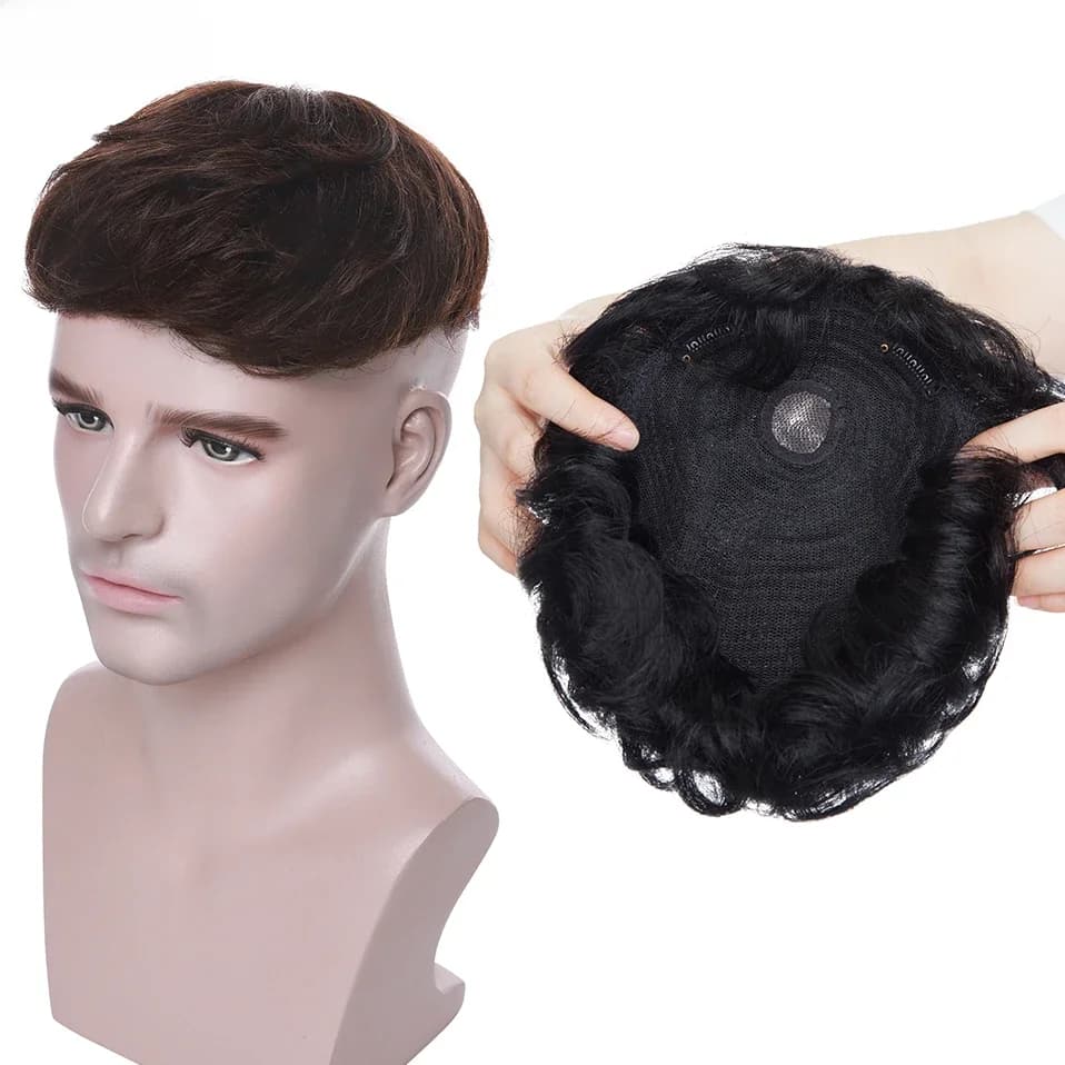 S-noilite 16x19cm 35g hommes postiche système de remplacement de cheveux humains Toppers postiche 4 pouces perruque de cheveux hommes Clip dans les extensions de cheveux