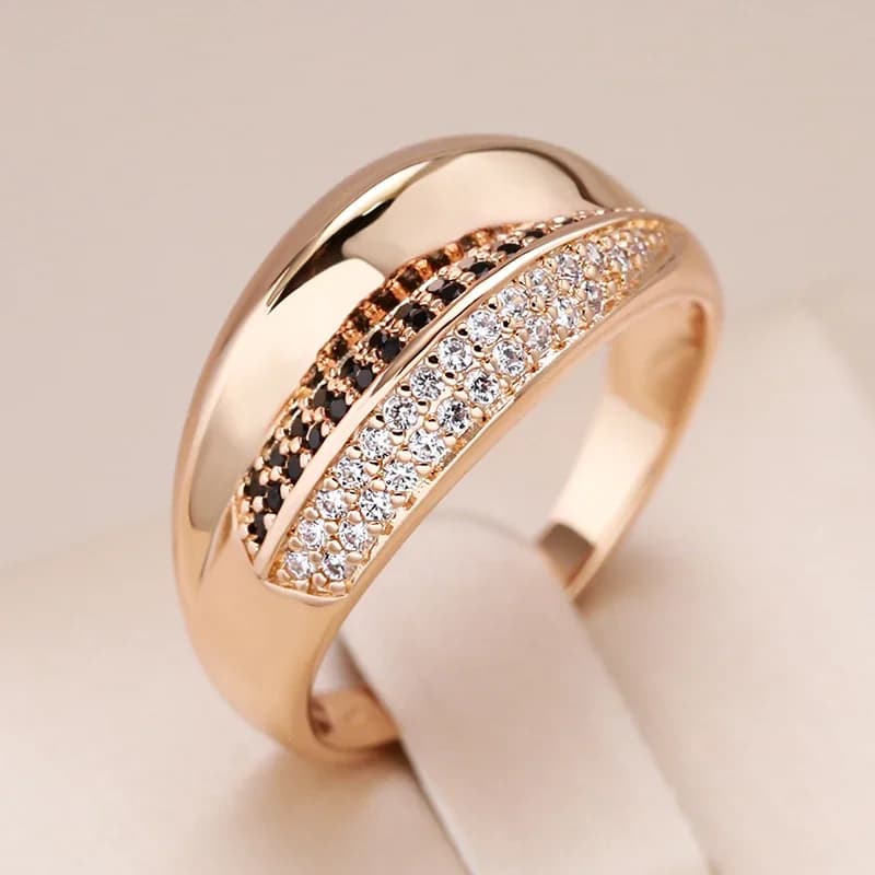 Kinel – bagues de luxe en Zircon naturel noir et blanc pour femmes, croix géométrique, or Rose 585, bijoux fins pour fête de mariage, Vintage quotidiens