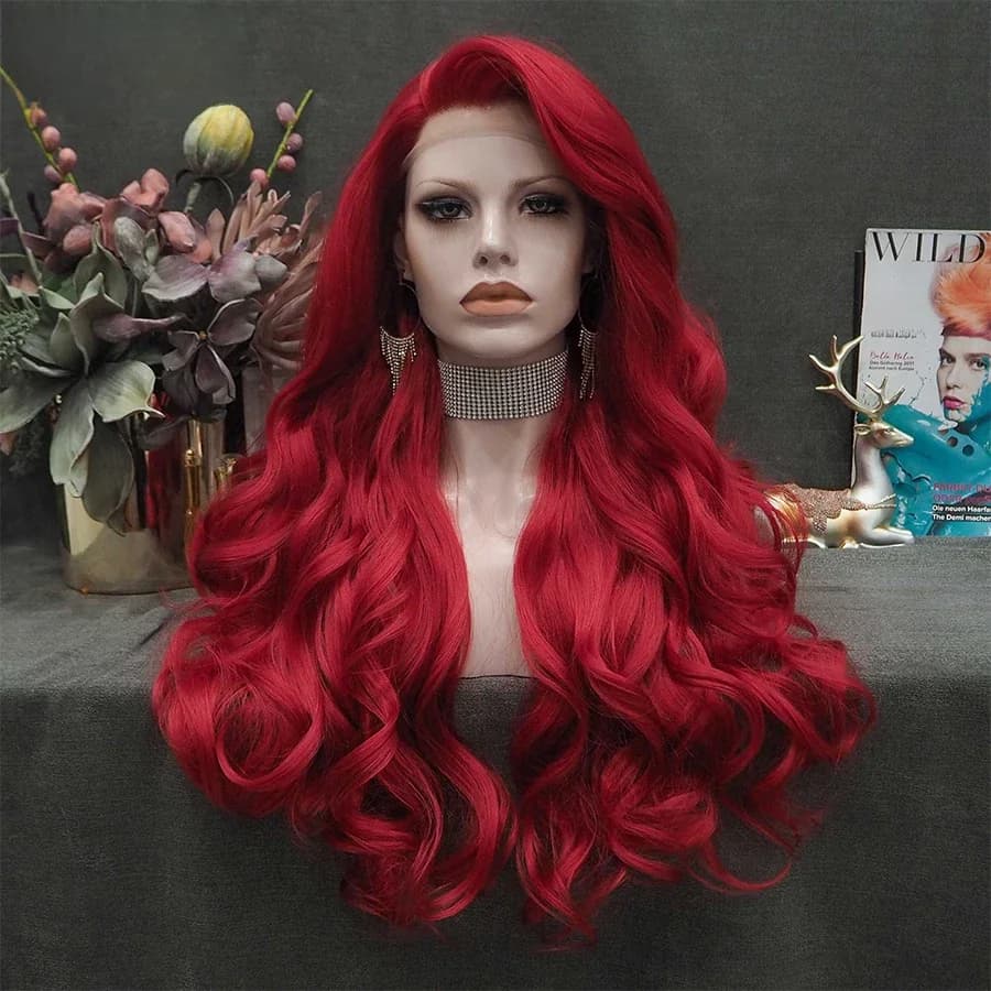 Imstyle perruque rouge longue perruque avant en dentelle synthétique ondulée naturelle perruques de Cosplay pour les femmes fibre résistante à la chaleur blanc brun perruques de dentelle