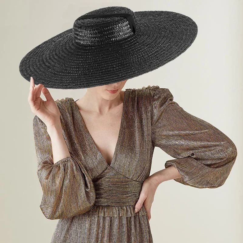 Chapeau de paille de soleil à large bord et plat, à la mode, avec Long ruban, pour femmes, vacances, Vintage, visière de plage, rétro, été