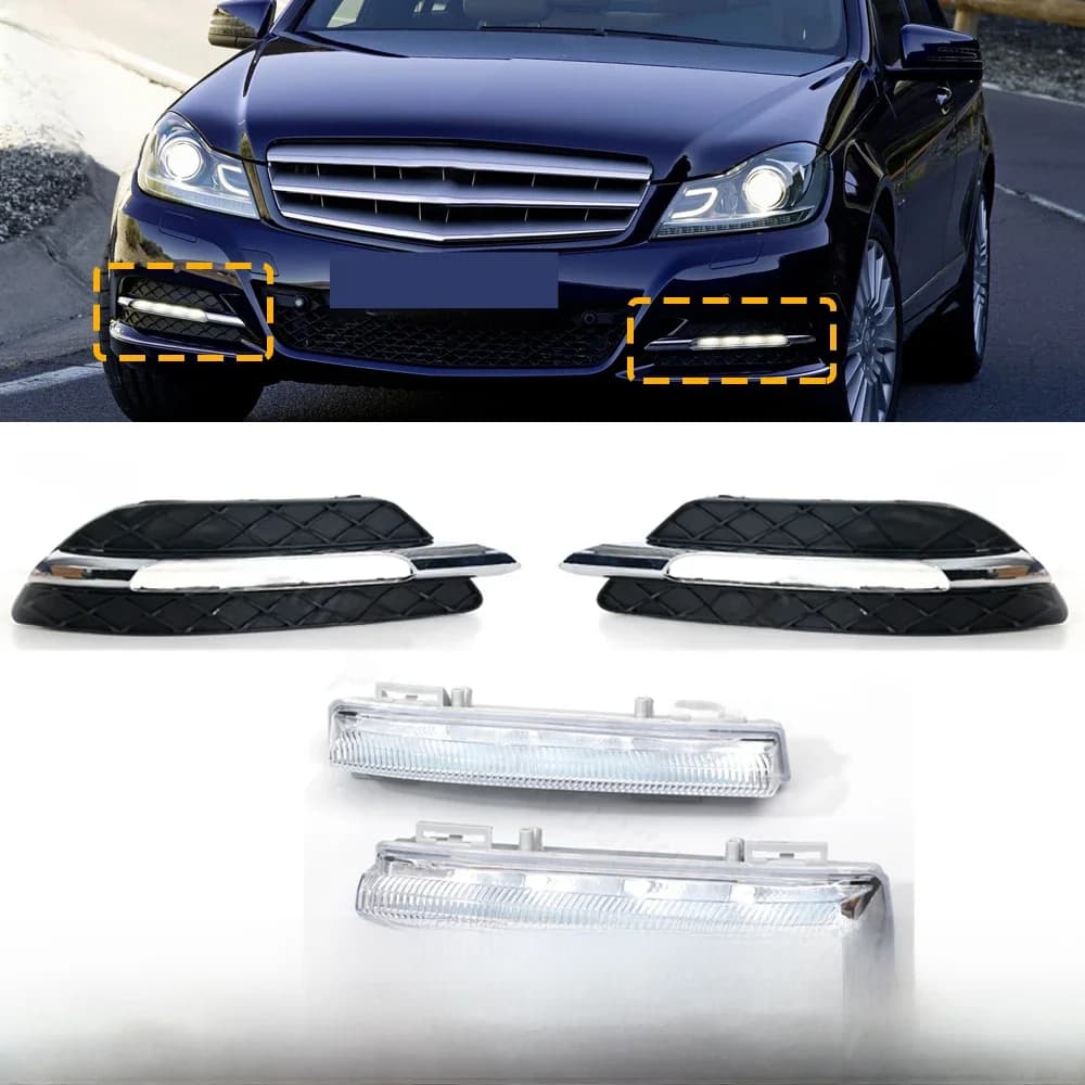 R-Auto voiture LED DRL feux de jour Grilles de pare-chocs avant pour mercedes-benz classe C W204 2011 2012 2013 2014 A 2048803324