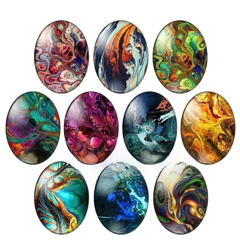 Cabochon Ovale en Verre avec Photo Vibrante, Couleur Vibrante Violet et Bleu, 13x18mm/18x25mm/30x40mm, 10 Pièces