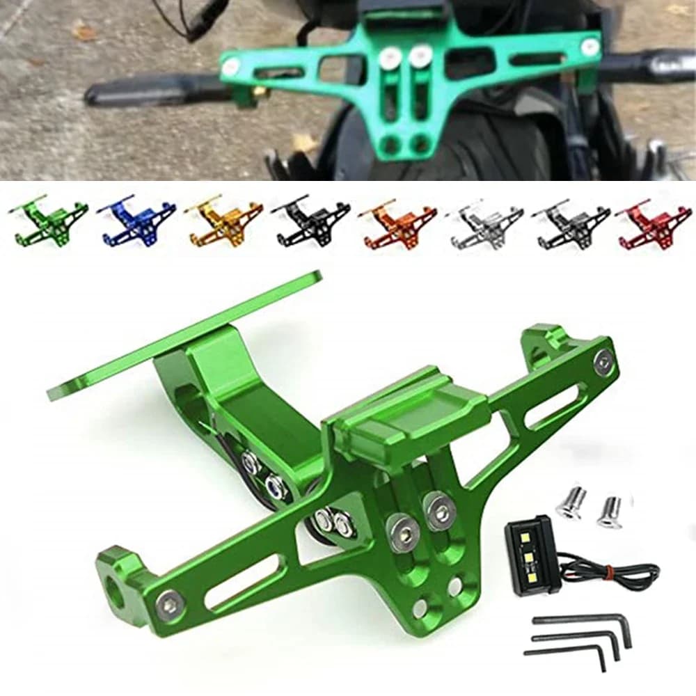 Cadre de support de plaque de planificateur arrière universel avec lumière LED, support de montage pour Kawasaki Ninalban250R 300 ER6 650 1000 ZX6 ZX7 ZX9 ZX10 ZX12 ZX14