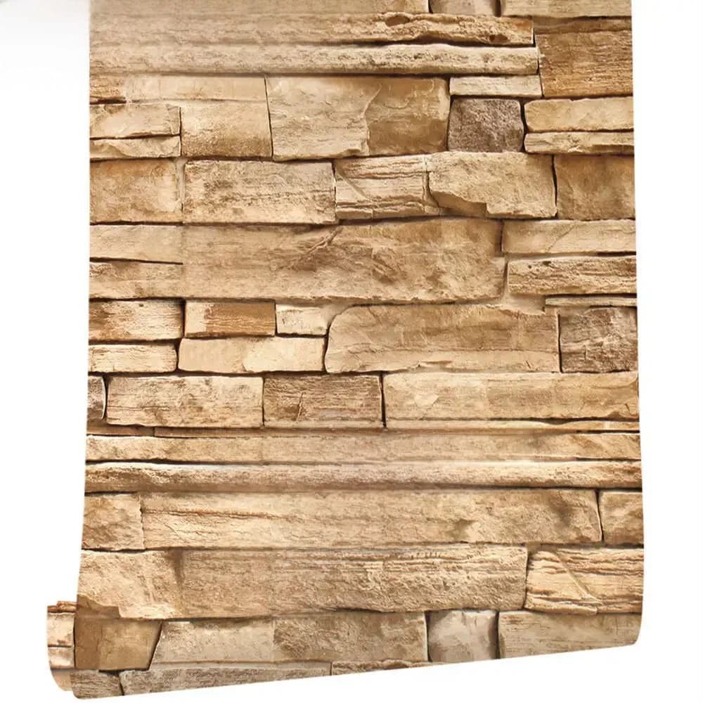Papier peint auto-adhésif amovible en pierre marron, papier de Contact imperméable pour décoration murale de cuisine et de maison