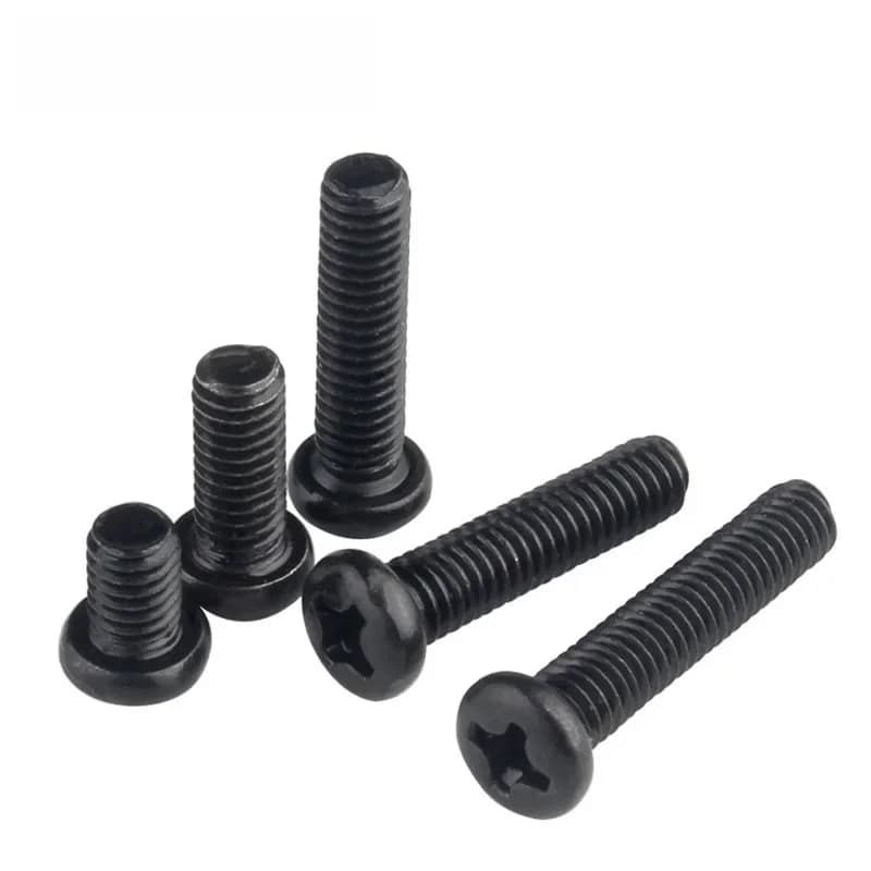 Vis cruciformes à tête ronde noires M1.2 M1.4 M1.7 M2 M2.5 M3 M4, petites vis électroniques à tête cylindrique encastrée Phillips DIN7985 GB818