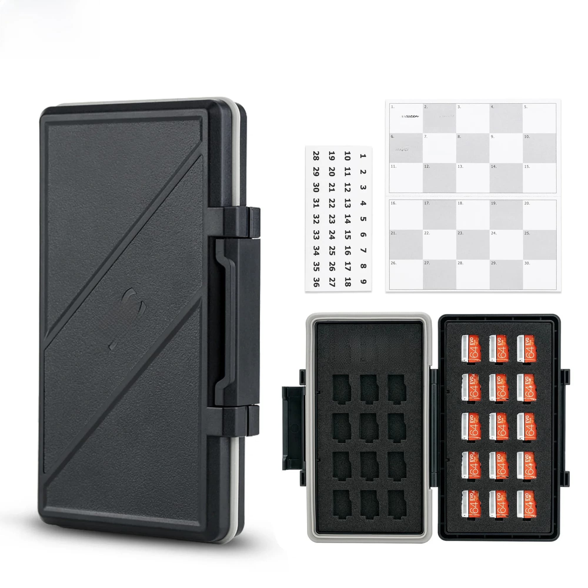 JJC 30 emplacements étui pour carte Micro SD étanche Microsd porte-carte mémoire organisateur boîte de rangement avec autocollant pour TF Micro SDHC SDXC