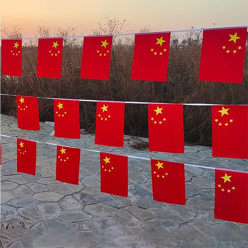 Aerlxemrbrae 14*21 cm 20 pièces 5 mètres chinois Polyester chaîne drapeau suspendu chine chinois drapeau National bannière