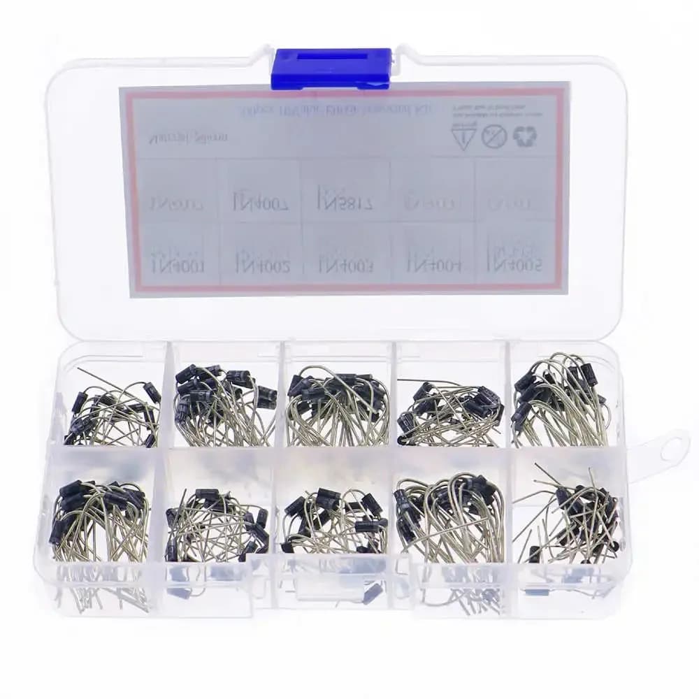 Boîte de kit assortie de diodes DIP, 10 valeurs, 20 pièces par valeur, 1N4001-1N4007 1N5817-1N5819, 200 pièces