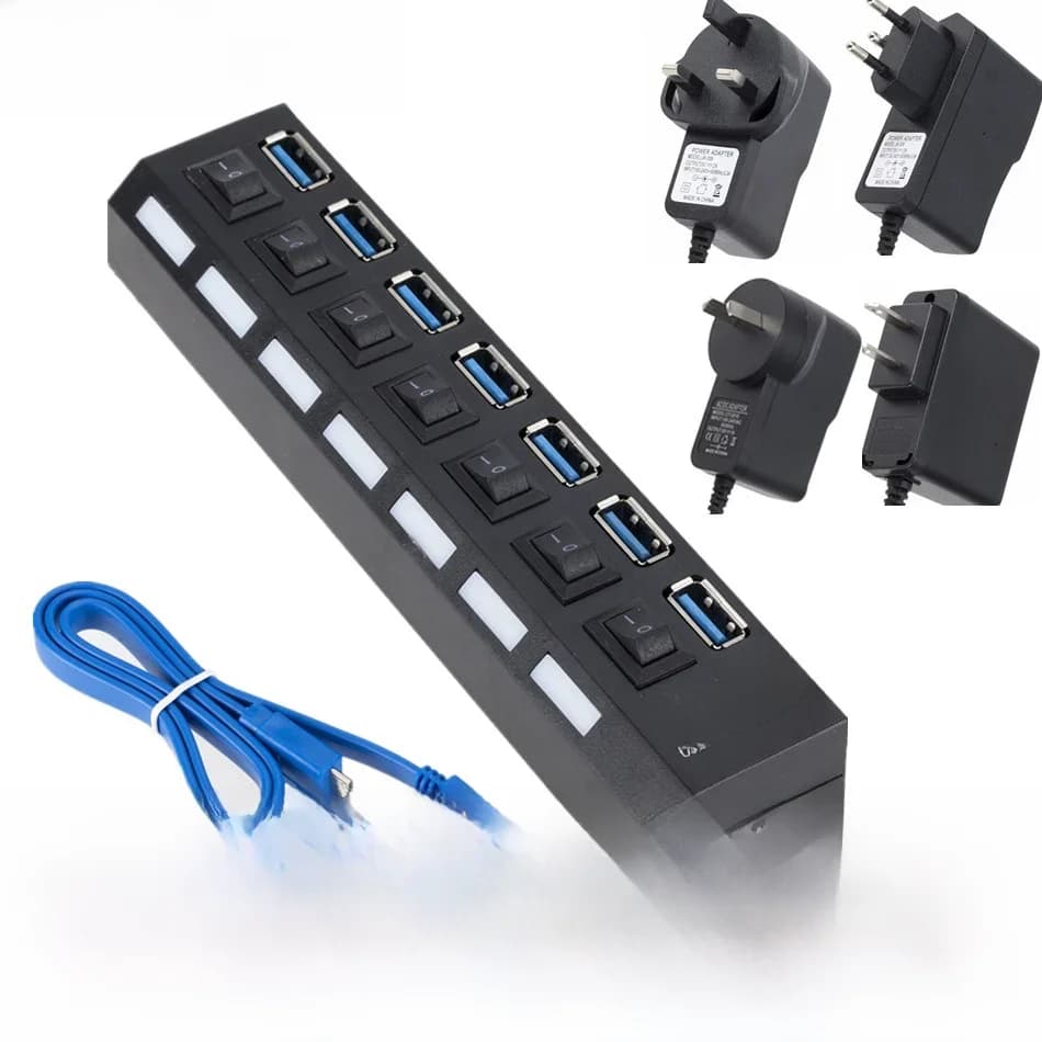 Hub USB 3.0 Hub USB 3.0 répartiteur Multi USB 3 Hab utiliser adaptateur secteur 7 ports extenseur Multiple 2.0 Hub USB3 avec commutateur pour PC