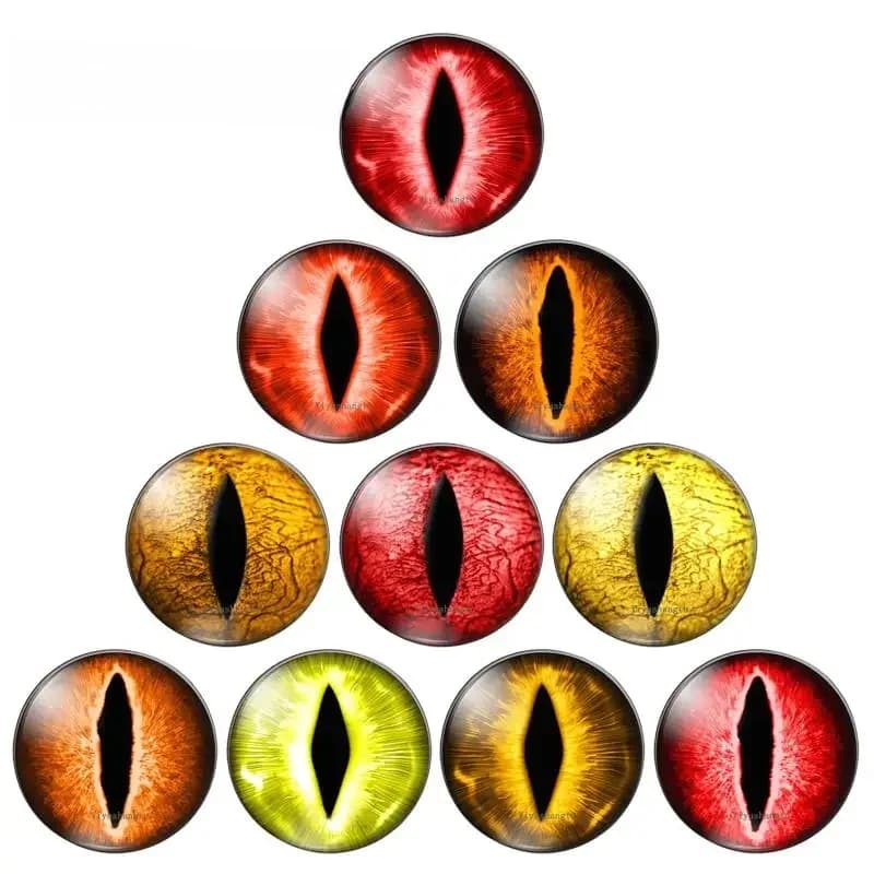 Yeux d'animaux en verre, paires d'yeux dragon, cheval, chat ou mélange de 12mm/20mm/25mm, photo ronde, cabochon en verre, démo, dos plat, résultats de fabrication