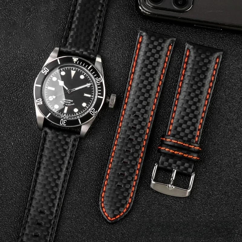 Bracelet de montre en cuir véritable pour homme, motif en fibre de carbone, qualité supérieure, nouveau bracelet, livraison gratuite, 18mm, 20mm, 21mm, 22mm, 24mm