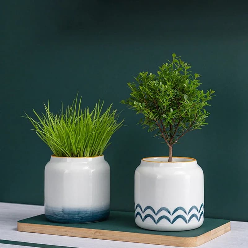 Jardinière de fleurs peinte à la main, Pot de fleurs en céramique bleu et blanc, Pot Succulent en porcelaine, Mini bonsaï, Pot de bureau, pièce maîtresse, 1 pièce