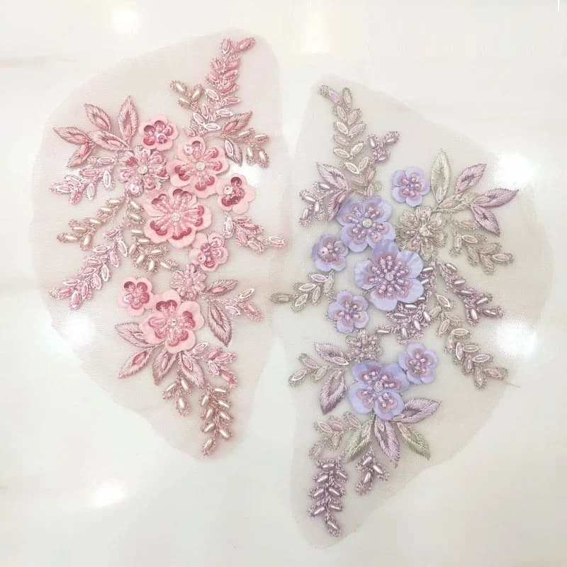 1 Paire de Perles en Fil de Soie Cousues à la Main sur Fleur, Applique Broderie DIY, Accessoires pour Vêtements et Robes de Mariée