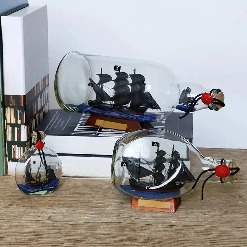 Bouteille de souhait en verre à la dérive avec perles noires, petite décoration, artisanat créatif, cadeau