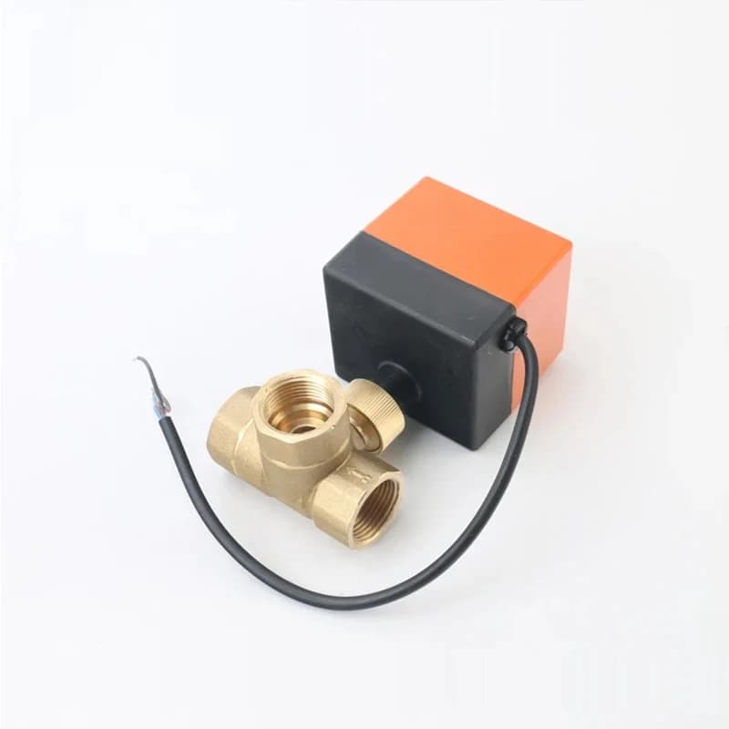 Vanne à boisseau sphérique motorisée 3 voies 1/2'' 3/4'' 1'' type T, vanne à boisseau sphérique électrique en laiton, commande 3 lignes 2 voies