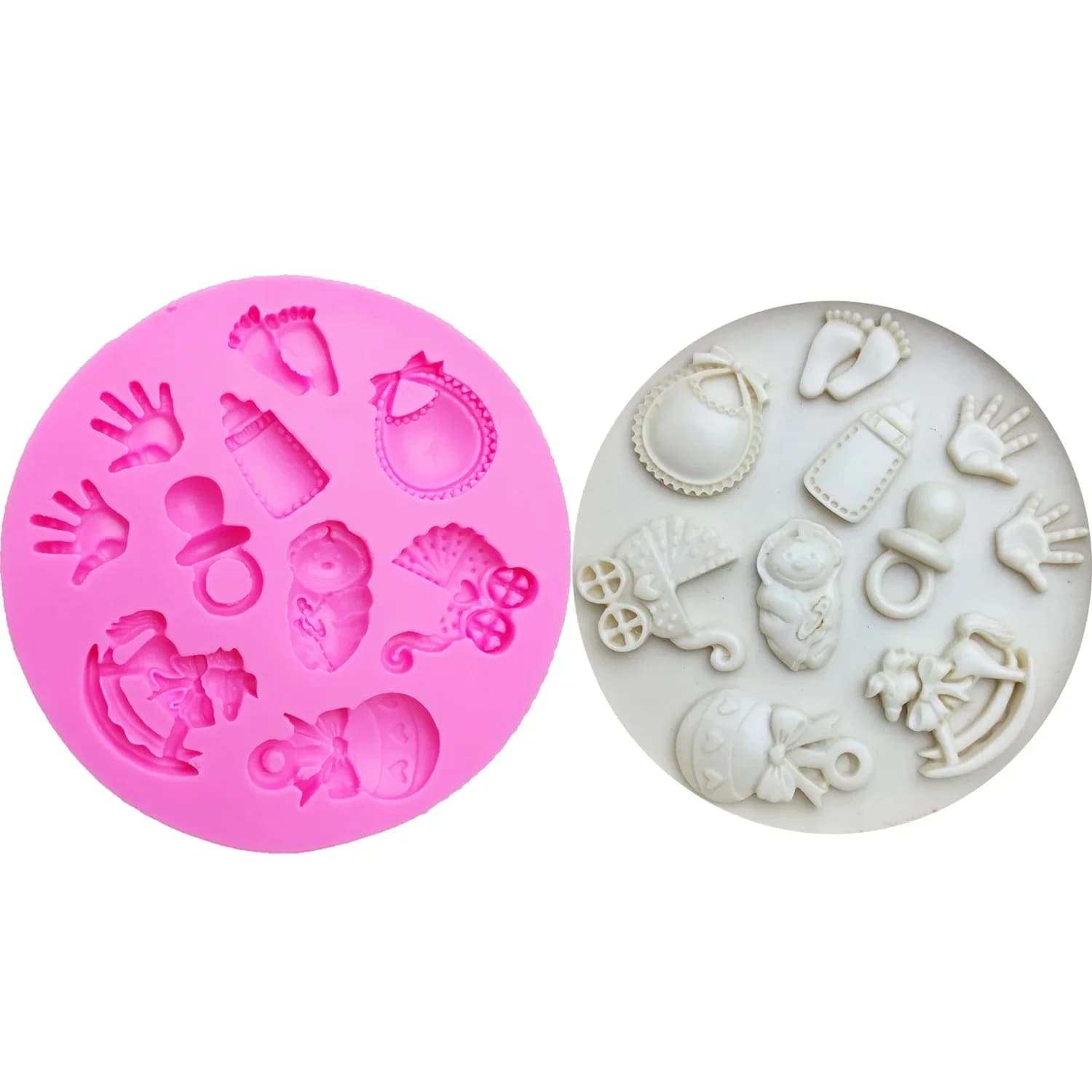 M0300 Moule en silicone pour décoration de gâteaux, motifs Bébé, Main, Cheval, Bouteille, Pied, Chariot