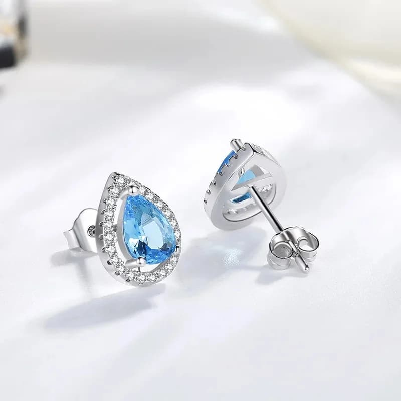 Boucles d'oreilles en argent 925 pour femmes, topaze bleue, pierres précieuses saphir, grenat, goujon de bijoux, mode 925