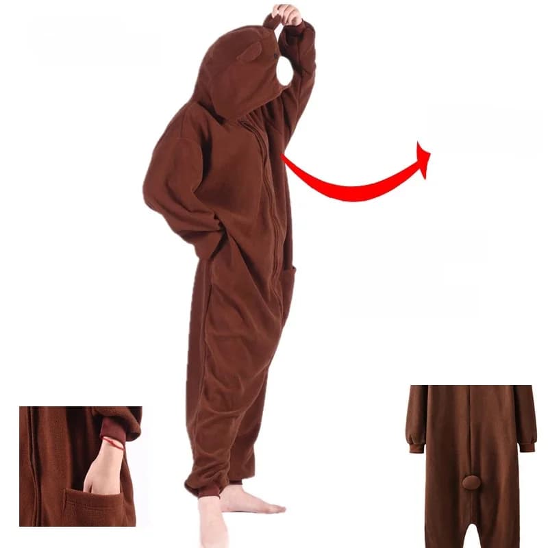 Extra Large 180-200 cm unisexe Animal marron polaire Onesie ours garçon fille noël Cosplay hiver pyjama raton laveur Kigurumi adulte