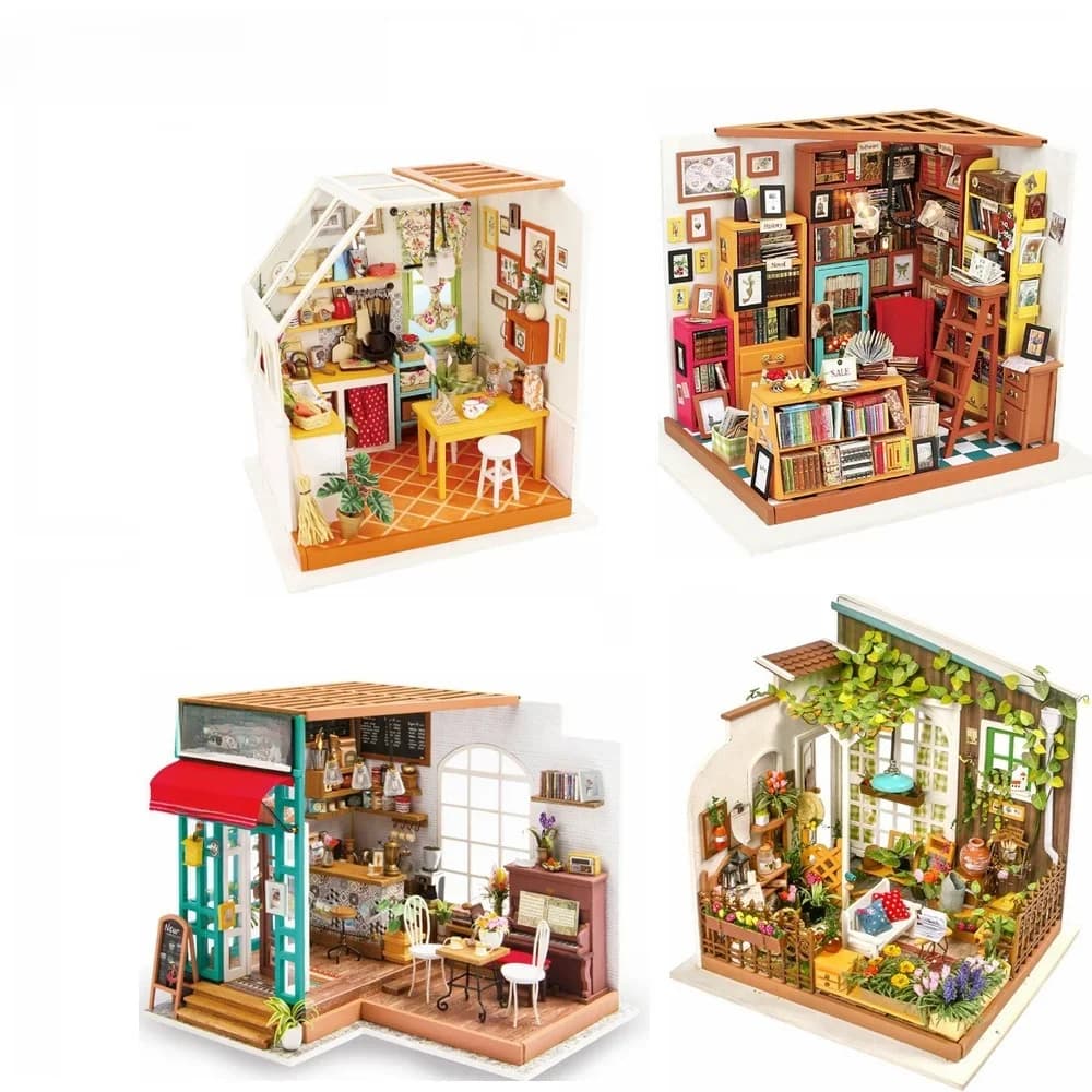 Robotime – maison de poupée Miniature en bois pour enfants et adultes, avec meubles, salle d'étude, Simons café, kit de jouets