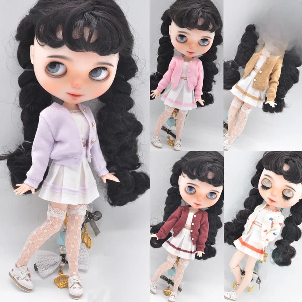 Vêtements de poupée Blyth, cardigan en laine violette trois pièces, accessoires pour poupées Azone OB23 OB24