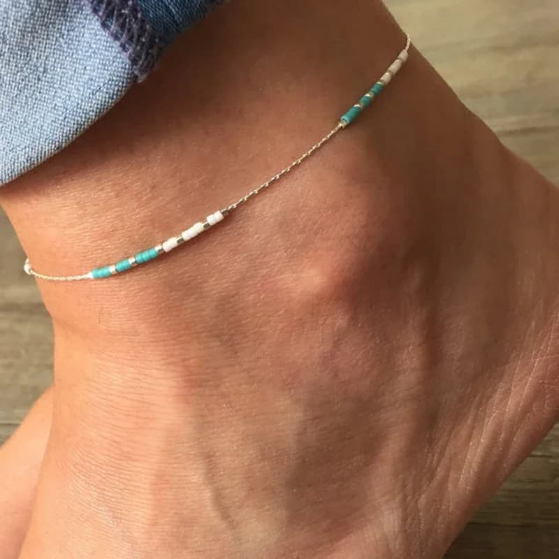 Bohème Boho Turquoises perles pierre bracelets de cheville pour femmes Vintage à la main couleur perles cheville Bracelet sur jambe plage océan bijoux