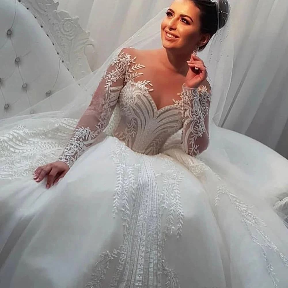 Robe de mariée en dentelle à manches longues personnalisée, robe de Rhélégante, robe éducative, grande taille, CBUY