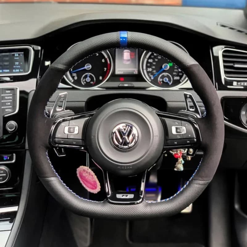 CARDAK Housse de volant de voiture en cuir suédé noir pour Volkswagen Golf 7 MK7 GTI R VW Polo Scirocco 2015 2016