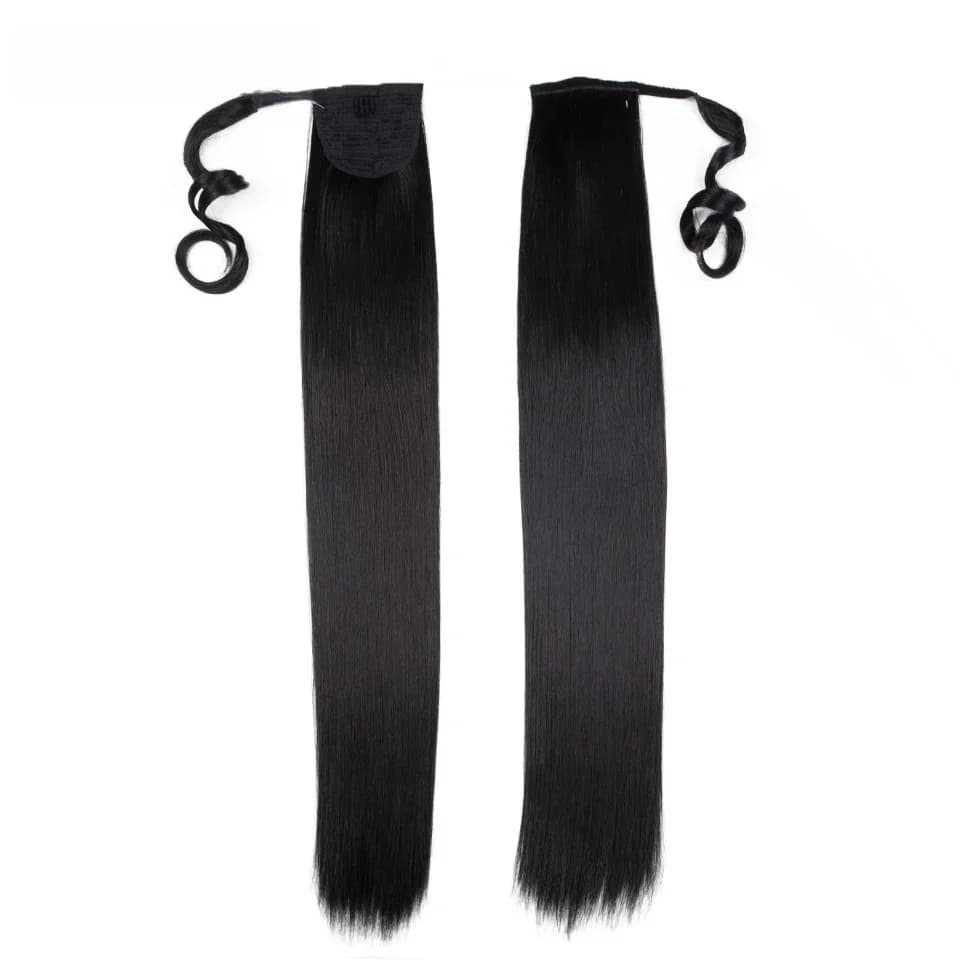 Noble longue droite 32 pouces enrouler autour de la pince en queue de cheval Extension de cheveux résistant à la chaleur synthétique queue de poney faux cheveux synthétiques