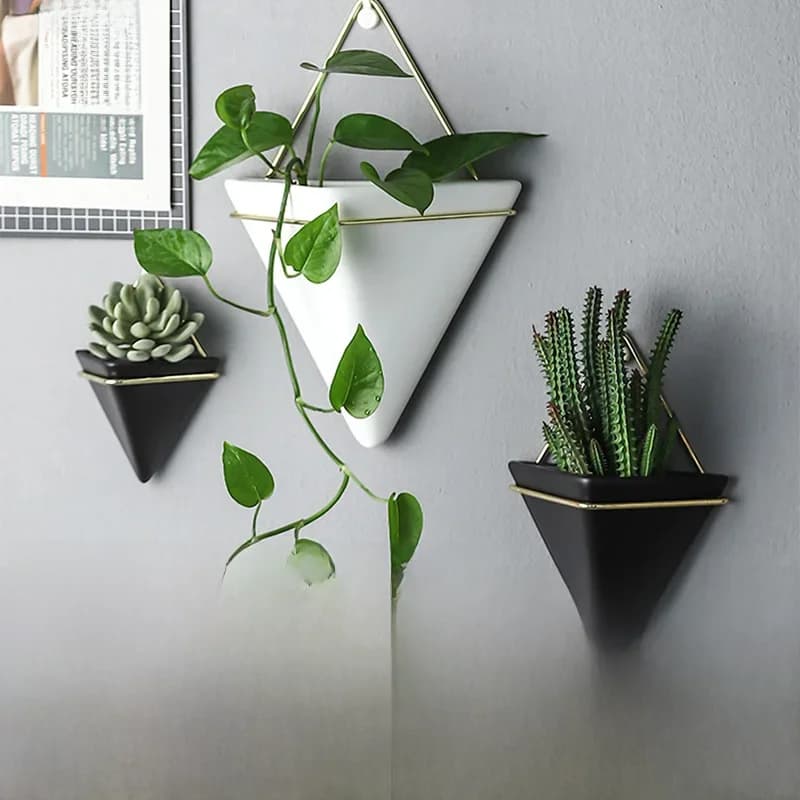 Pot de fleurs mural nordique simple, pot en céramique pour plantes succulentes, hydroponie, vase en fer, plante suspendue en pot