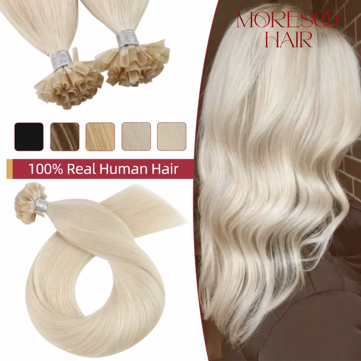 Moresoo U pointe Extensions de cheveux cheveux humains kératine droite blanc blond Fusion chaude 100% naturel cheveux humains Machine Remy ongles conseils