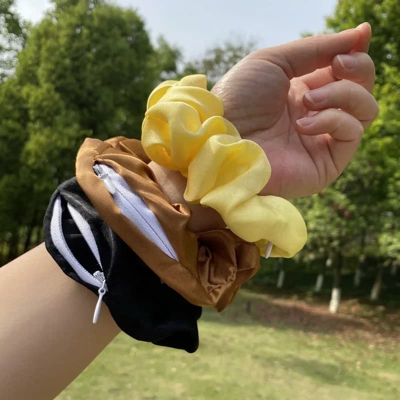 2021 chouchou zip en Satin pour femmes elastique chouchou velours bandeau léopard chouchou poche blanc chouchous zippé chouchou cachette secrete fleur scrunchies acssesoir