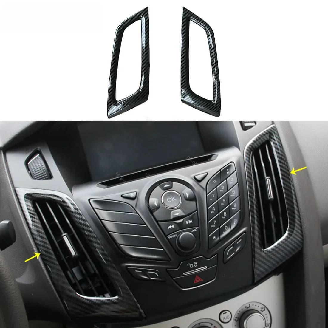 Garniture d'évent de climatiseur en acier inoxydable, fibre de carbone, document intérieur, carte Prada, Ford Focus MK3 RS ST 2012-2014, 2 pièces