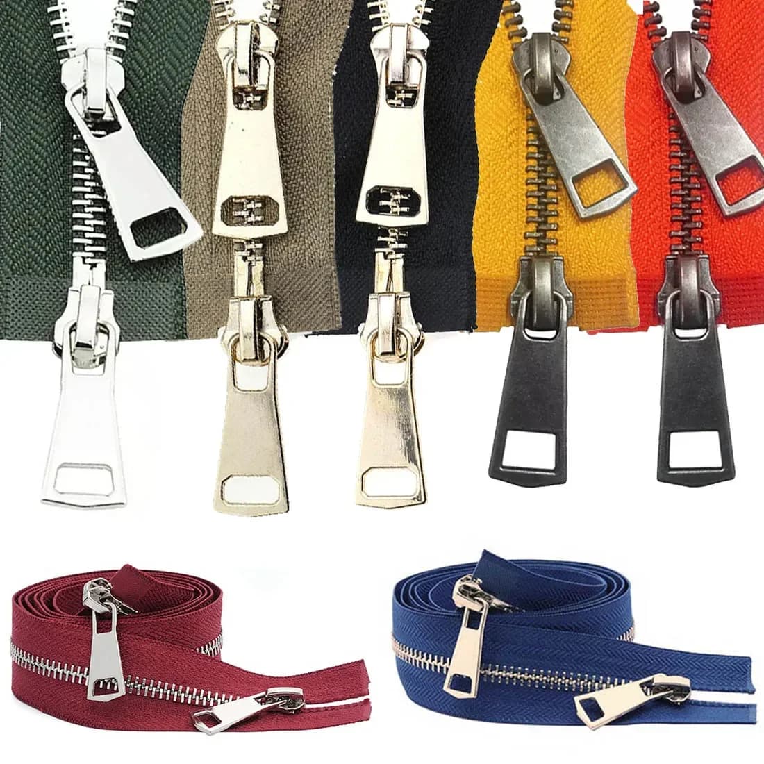 20/30/40/50/60/70/80cm 5 # Doubles curseurs à extrémité ouverte colorés de haute qualité, fermeture éclair en métal, artisanat pour sacs à vêtements de poche en tissu