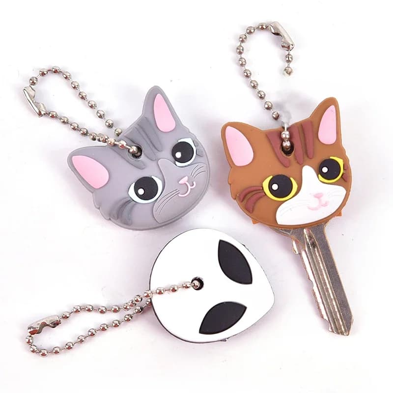 Porte-clé en Silicone, 1 pièce, housse de tête, étui, coquille, chien, chat, animaux, forme, joli cadeau